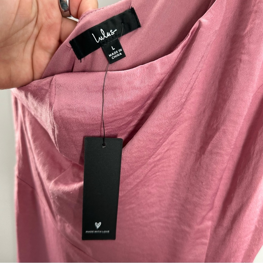 NWT Lulus Loving the Attention Mauve Satin Asymmetrical Ruffled Midi Dress - Picture 5 of 10